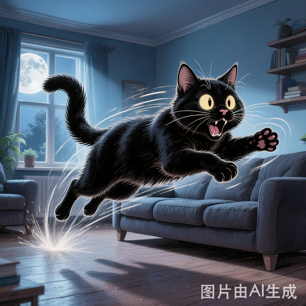 猫咪半夜跑酷的定格画面